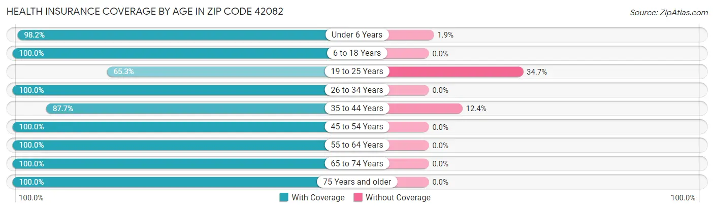 Health Insurance Coverage by Age in Zip Code 42082