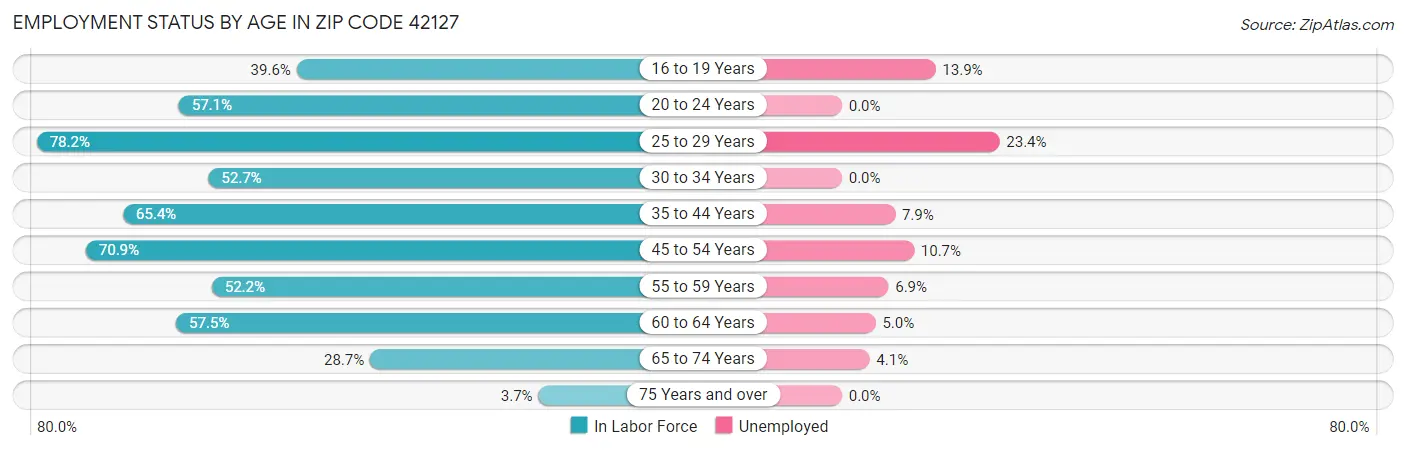 Employment Status by Age in Zip Code 42127