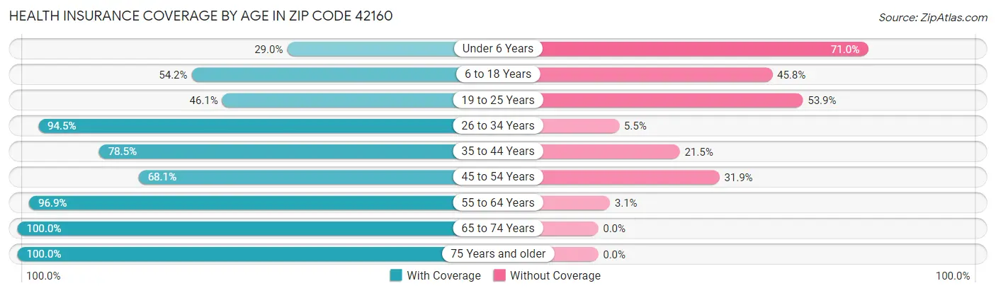 Health Insurance Coverage by Age in Zip Code 42160