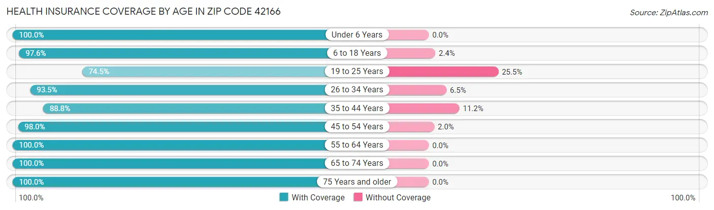 Health Insurance Coverage by Age in Zip Code 42166