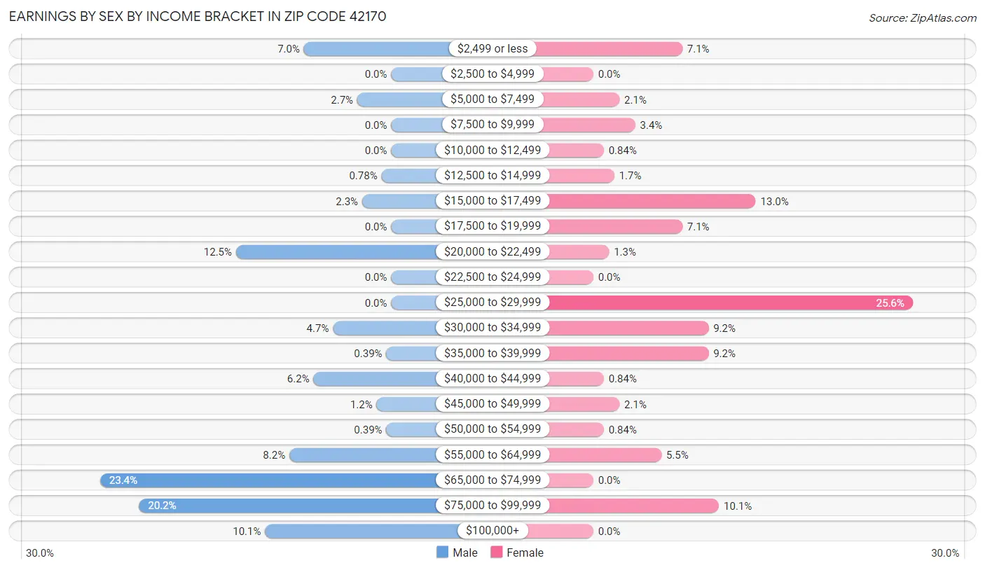 Earnings by Sex by Income Bracket in Zip Code 42170