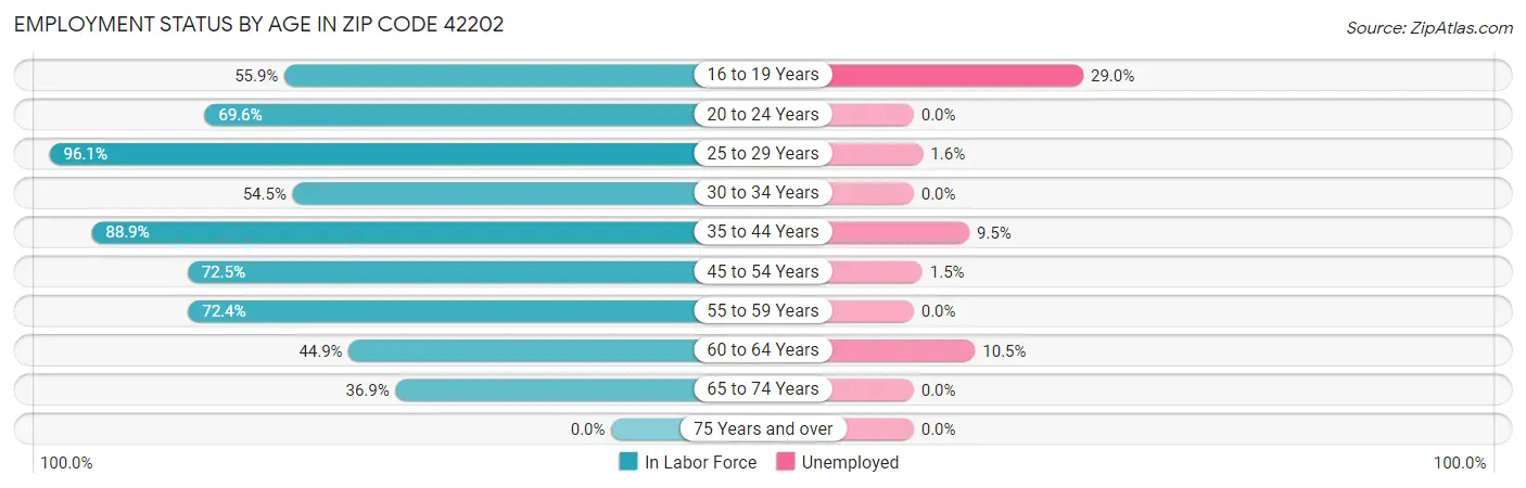 Employment Status by Age in Zip Code 42202