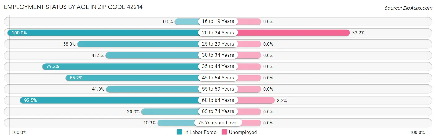 Employment Status by Age in Zip Code 42214
