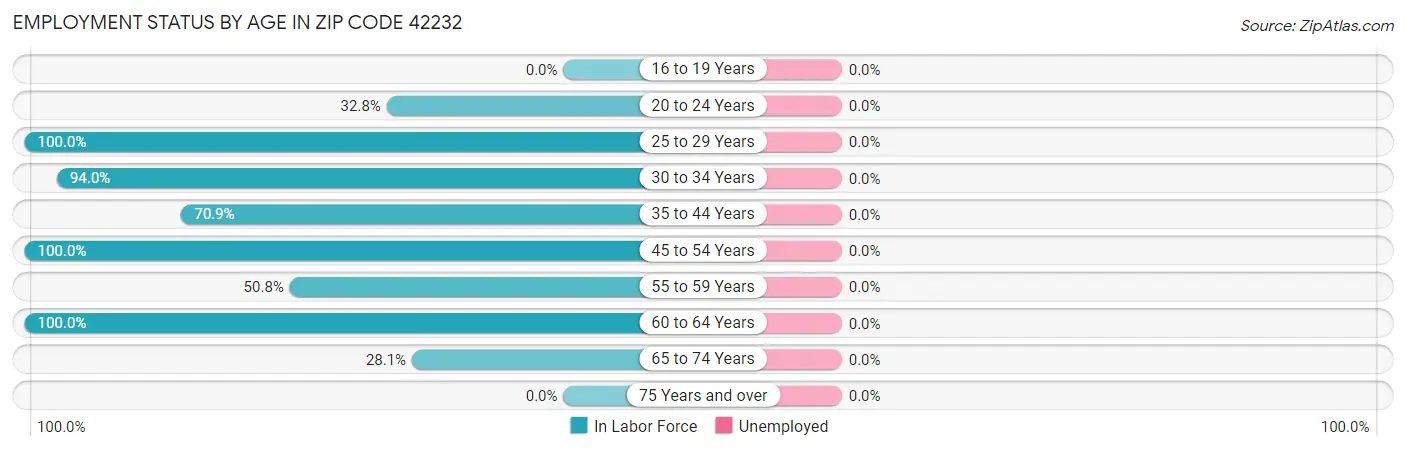 Employment Status by Age in Zip Code 42232