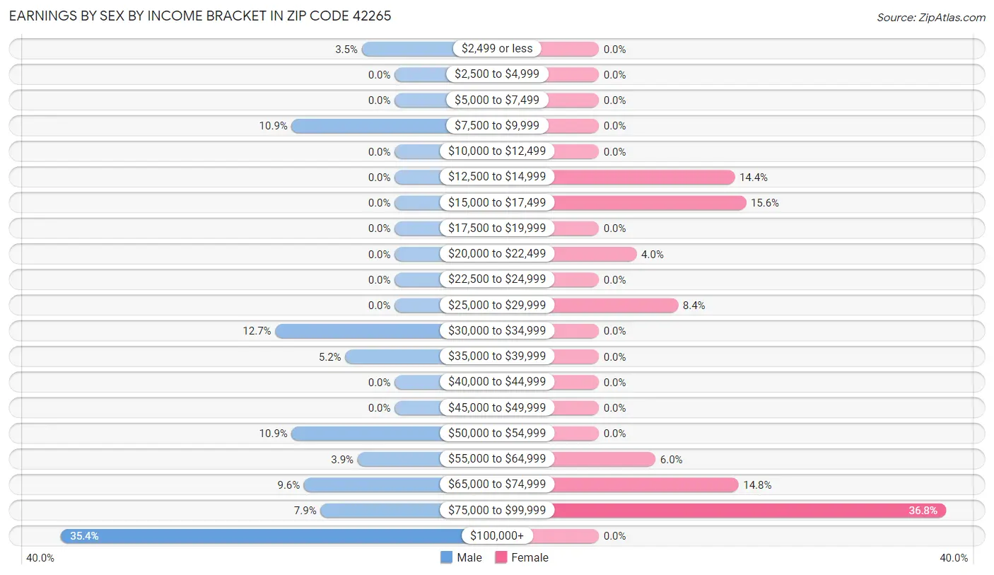 Earnings by Sex by Income Bracket in Zip Code 42265