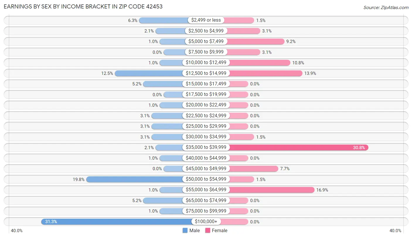 Earnings by Sex by Income Bracket in Zip Code 42453