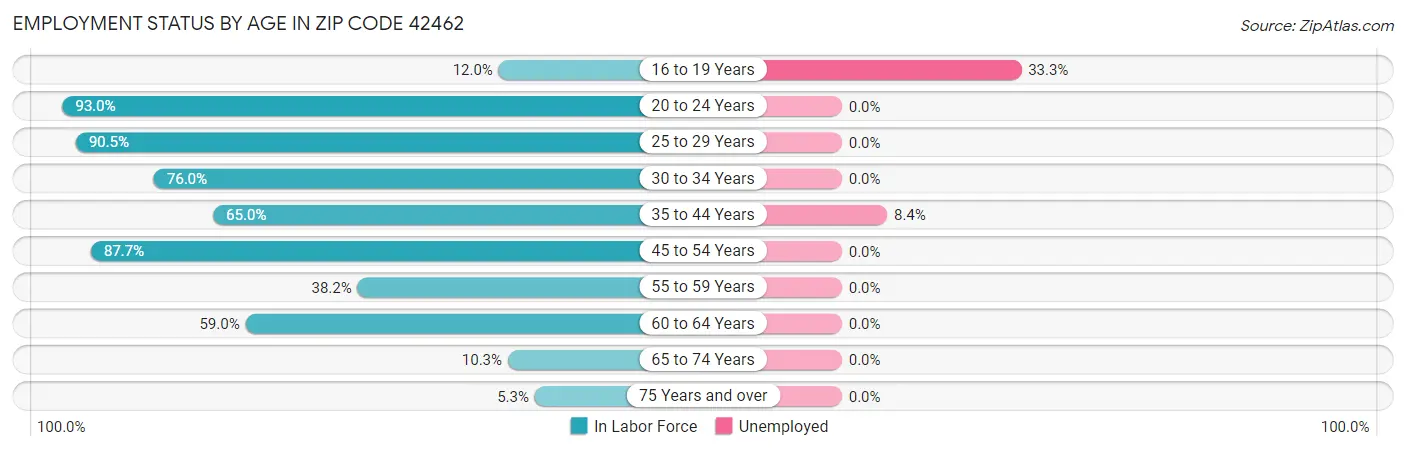Employment Status by Age in Zip Code 42462