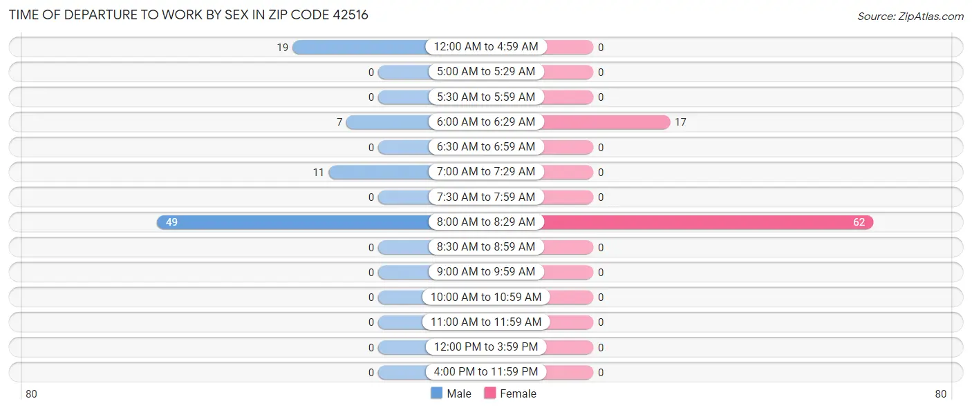 Time of Departure to Work by Sex in Zip Code 42516