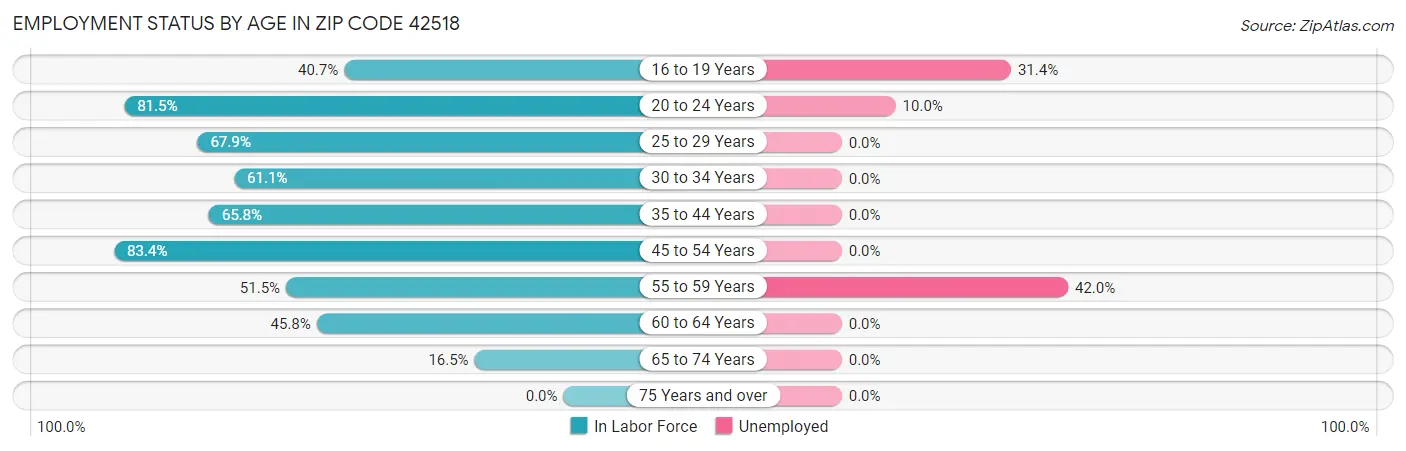 Employment Status by Age in Zip Code 42518