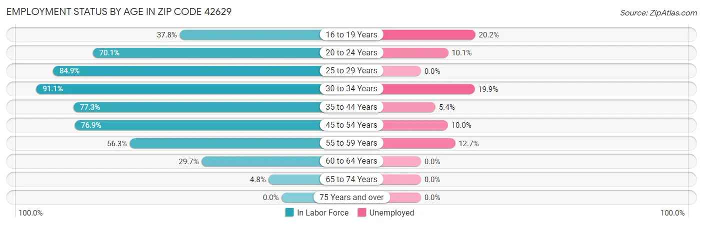 Employment Status by Age in Zip Code 42629