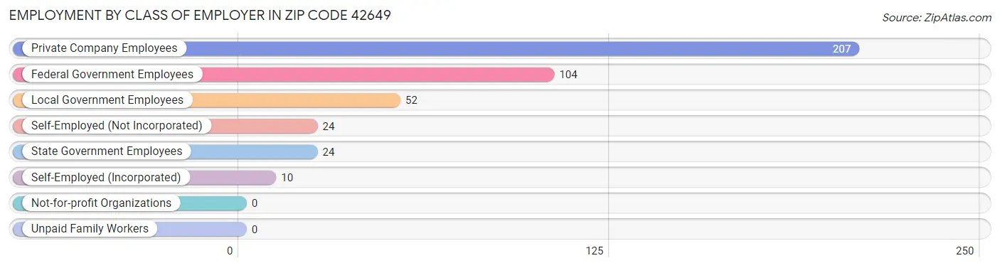 Employment by Class of Employer in Zip Code 42649