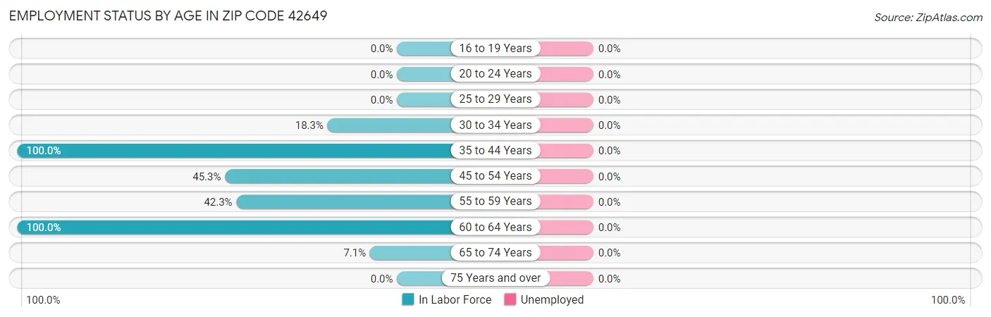 Employment Status by Age in Zip Code 42649