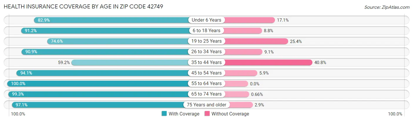 Health Insurance Coverage by Age in Zip Code 42749