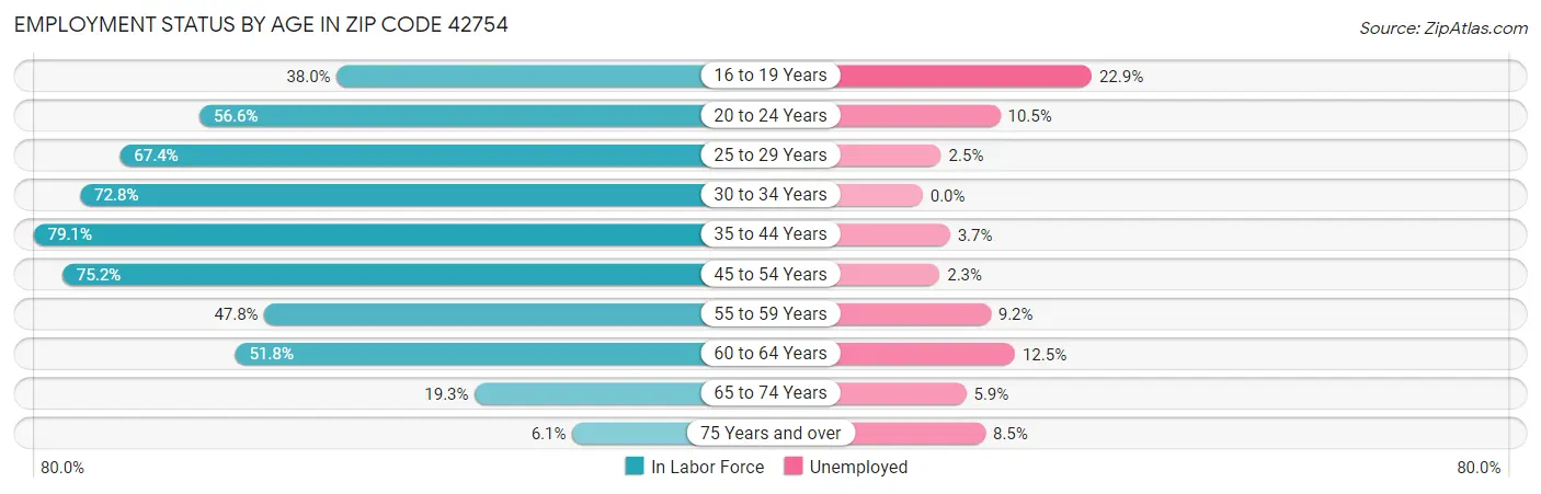 Employment Status by Age in Zip Code 42754