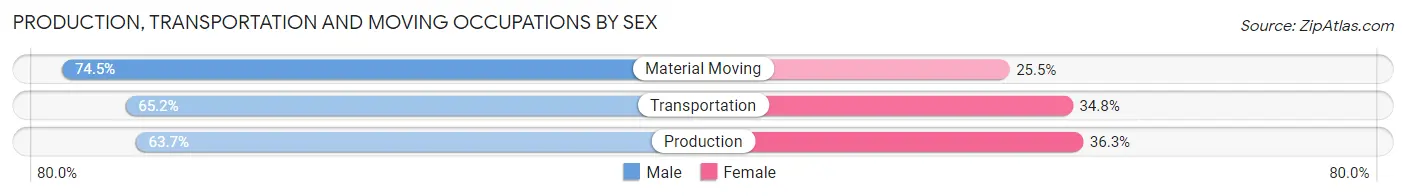 Production, Transportation and Moving Occupations by Sex in Zip Code 43008