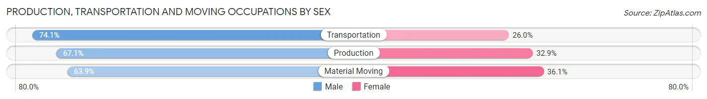 Production, Transportation and Moving Occupations by Sex in Zip Code 43023