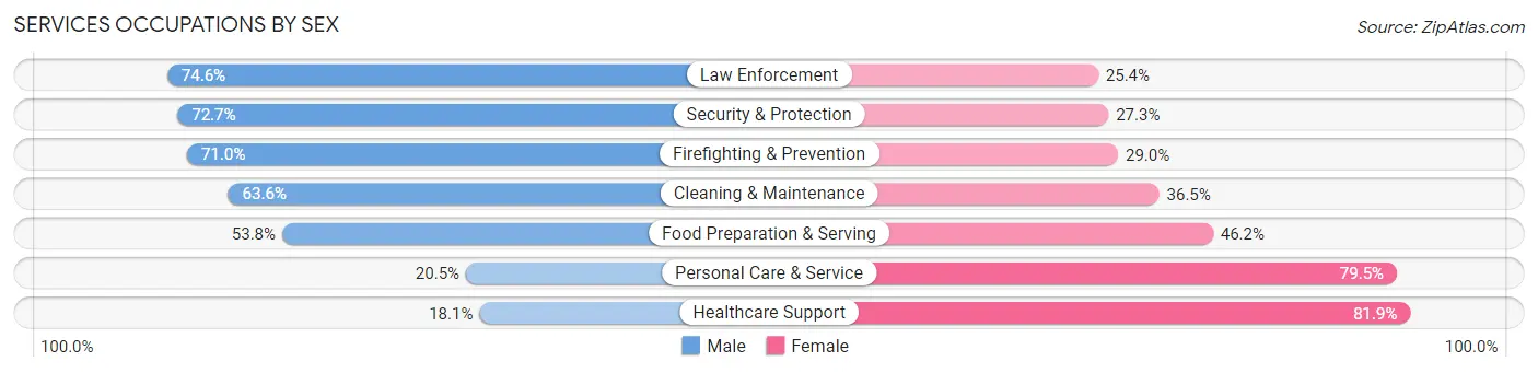Services Occupations by Sex in Zip Code 43035