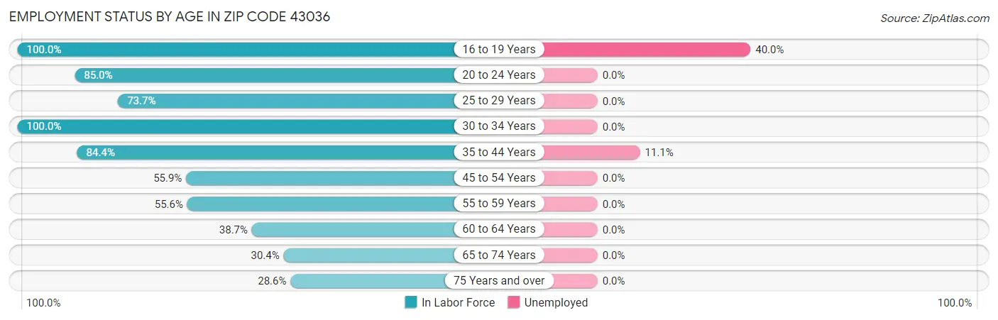 Employment Status by Age in Zip Code 43036
