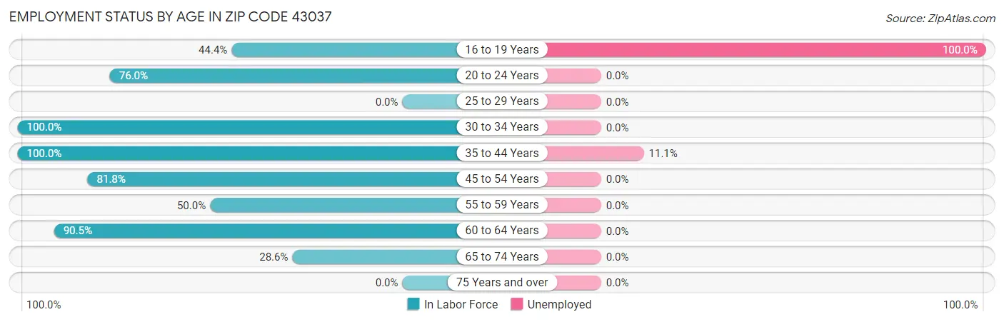 Employment Status by Age in Zip Code 43037