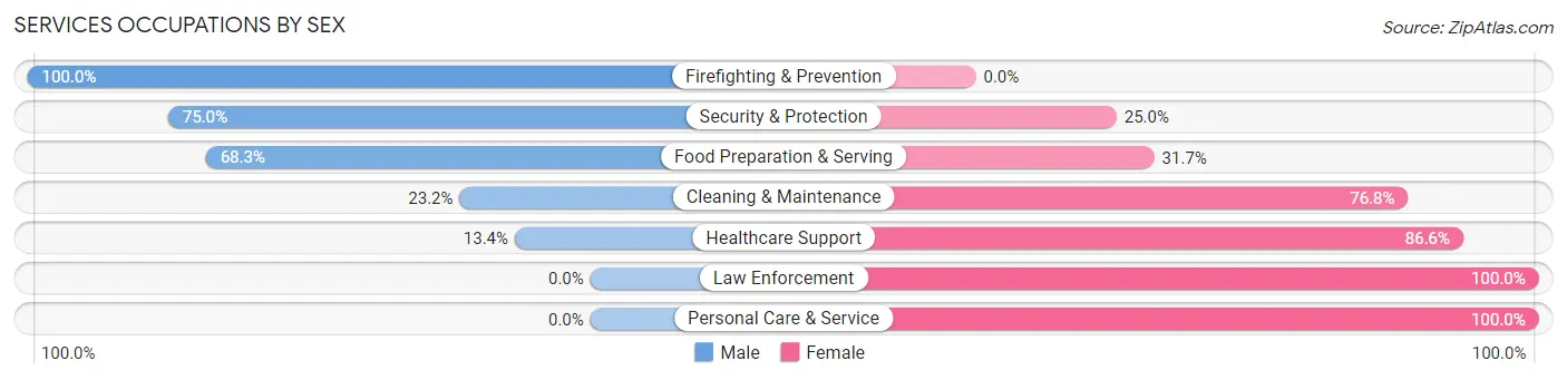 Services Occupations by Sex in Zip Code 43076