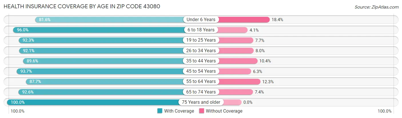 Health Insurance Coverage by Age in Zip Code 43080