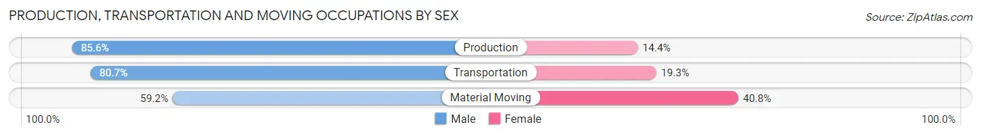 Production, Transportation and Moving Occupations by Sex in Zip Code 43102