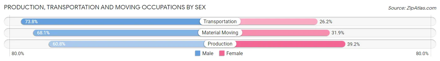 Production, Transportation and Moving Occupations by Sex in Zip Code 43140