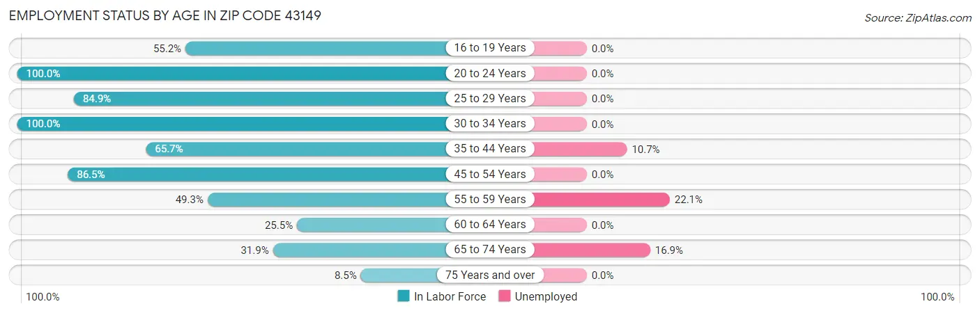 Employment Status by Age in Zip Code 43149