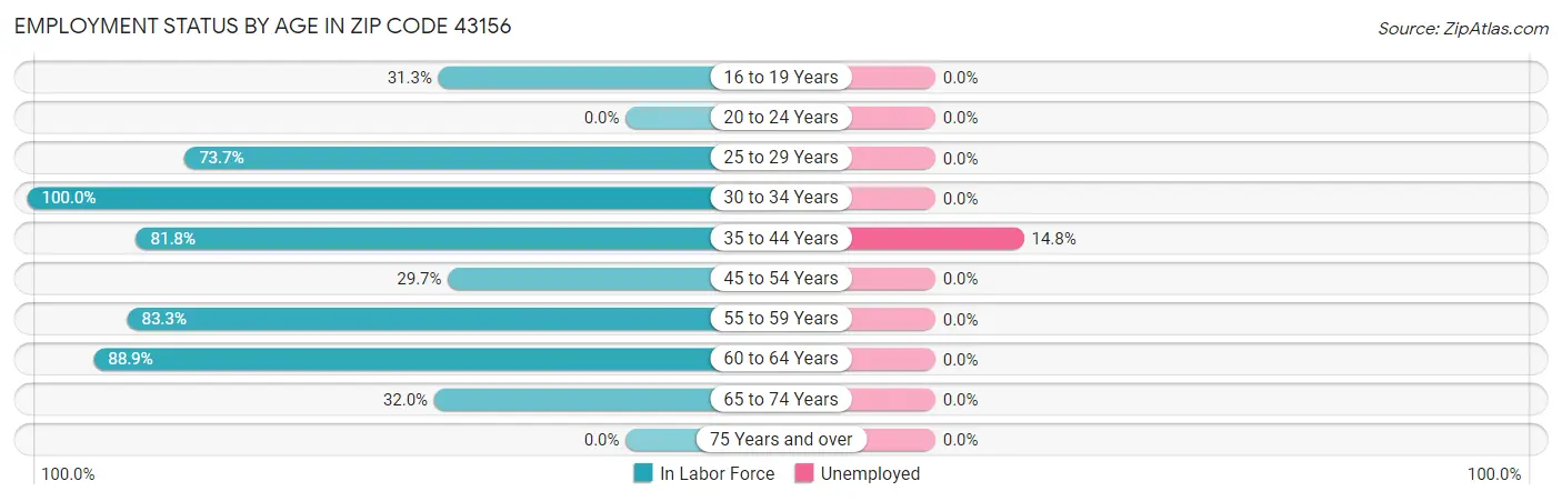 Employment Status by Age in Zip Code 43156