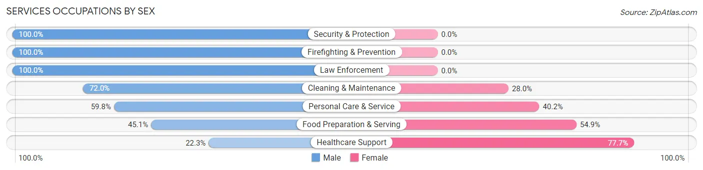 Services Occupations by Sex in Zip Code 43205