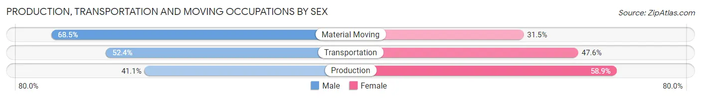 Production, Transportation and Moving Occupations by Sex in Zip Code 43206