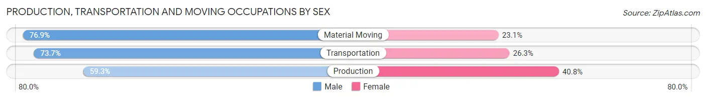 Production, Transportation and Moving Occupations by Sex in Zip Code 43460