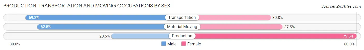 Production, Transportation and Moving Occupations by Sex in Zip Code 43501