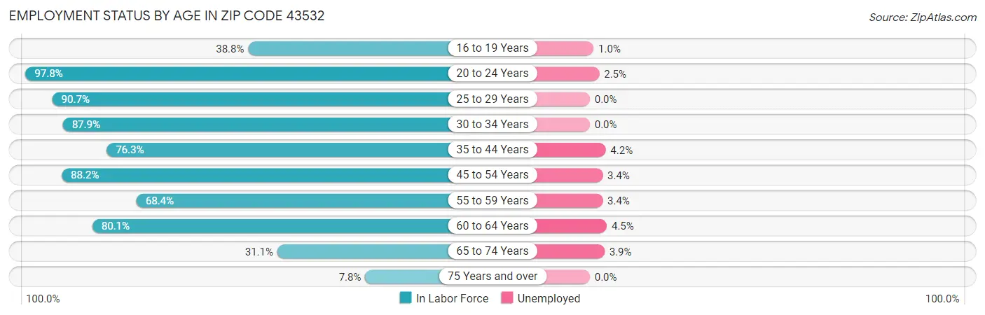 Employment Status by Age in Zip Code 43532