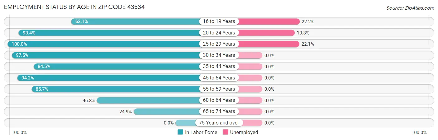 Employment Status by Age in Zip Code 43534