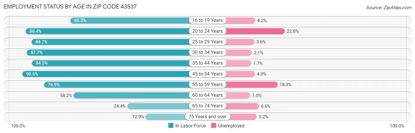 Employment Status by Age in Zip Code 43537