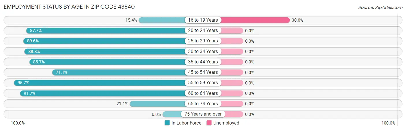 Employment Status by Age in Zip Code 43540