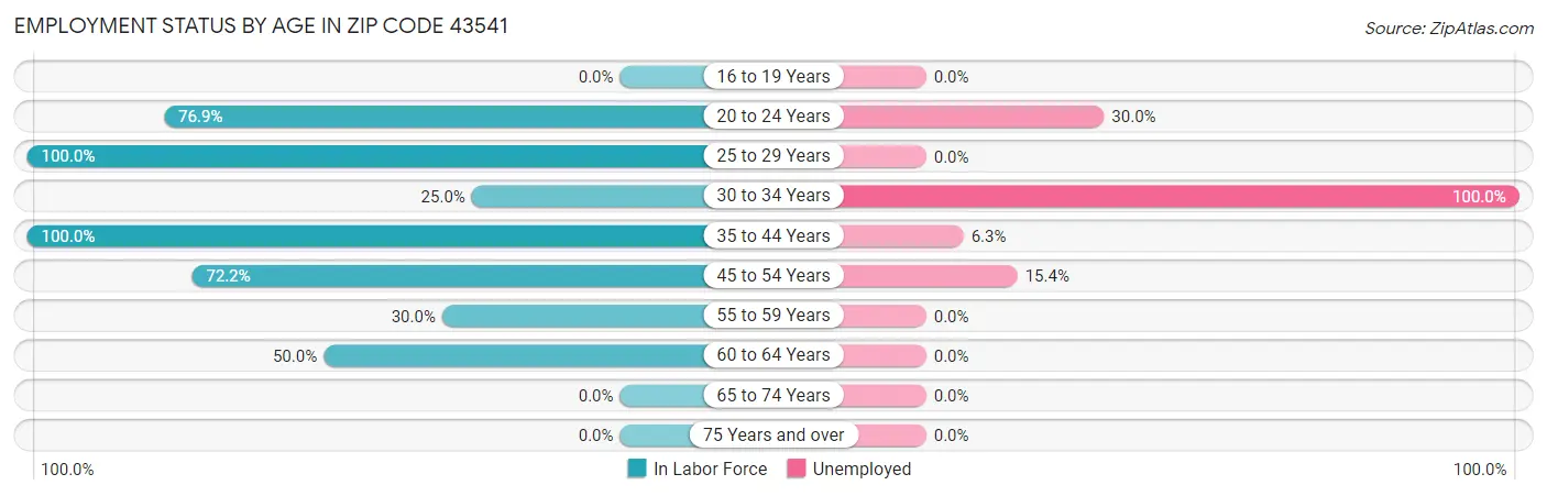 Employment Status by Age in Zip Code 43541