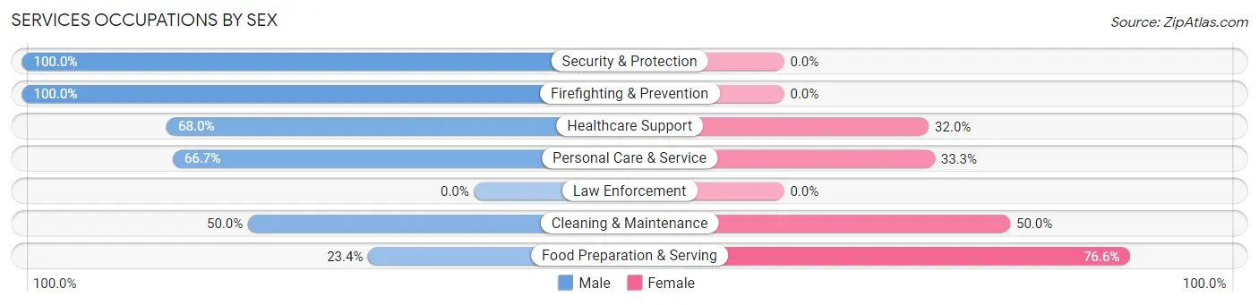 Services Occupations by Sex in Zip Code 43554