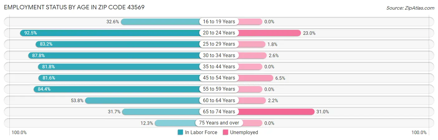 Employment Status by Age in Zip Code 43569