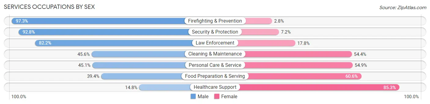 Services Occupations by Sex in Zip Code 43613