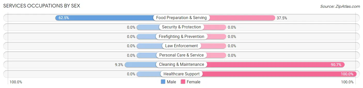 Services Occupations by Sex in Zip Code 43728
