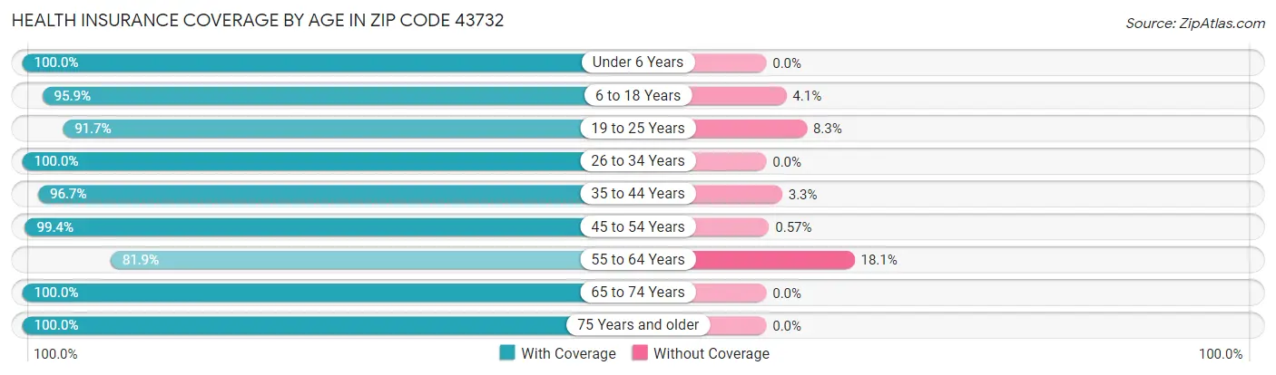 Health Insurance Coverage by Age in Zip Code 43732