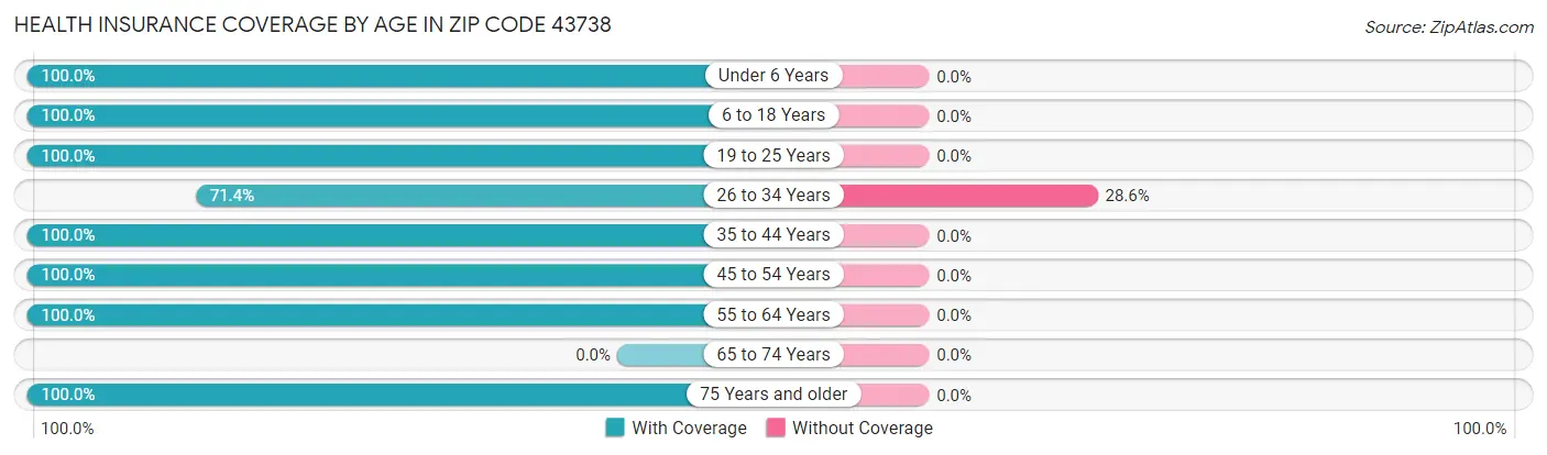 Health Insurance Coverage by Age in Zip Code 43738