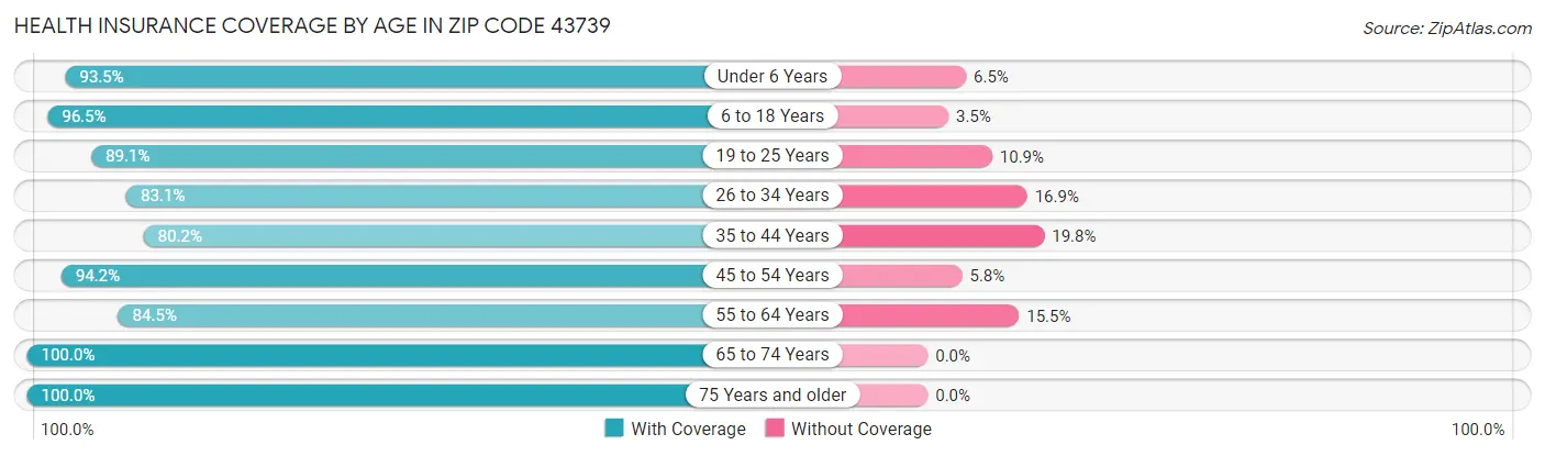 Health Insurance Coverage by Age in Zip Code 43739