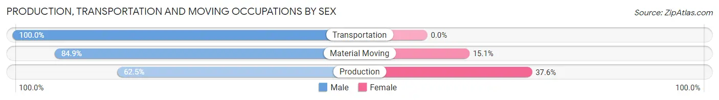 Production, Transportation and Moving Occupations by Sex in Zip Code 43762