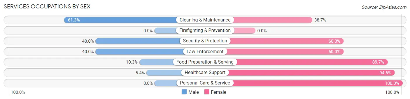 Services Occupations by Sex in Zip Code 43772