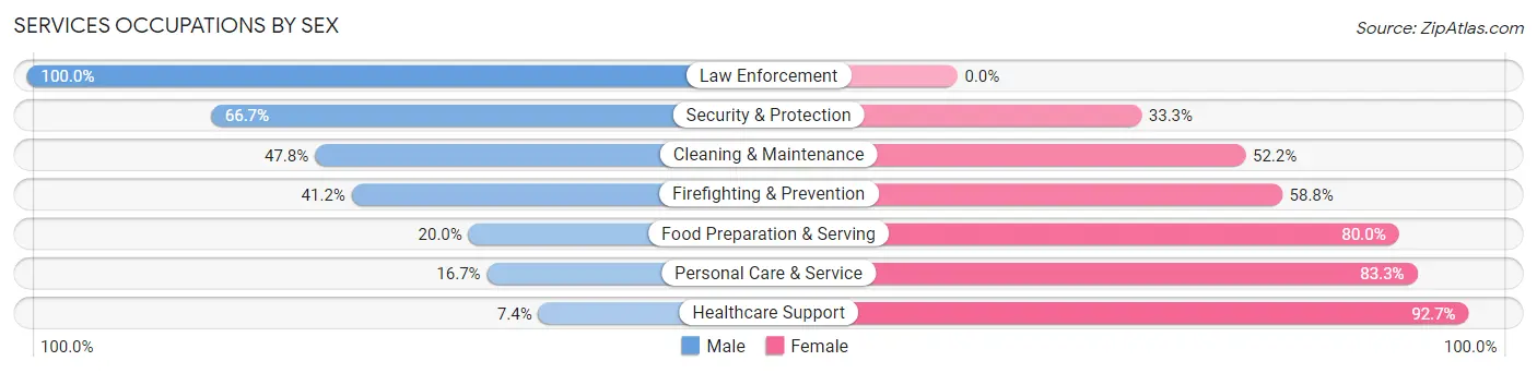 Services Occupations by Sex in Zip Code 43773