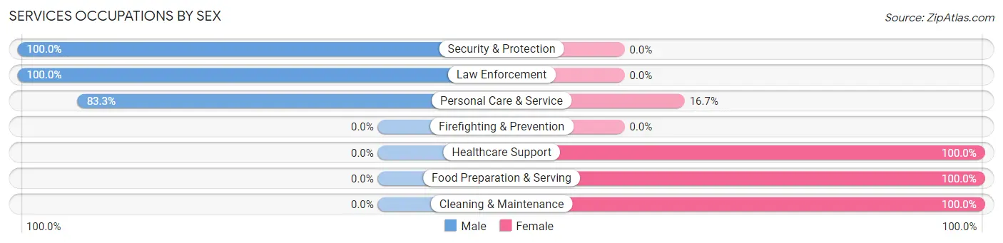 Services Occupations by Sex in Zip Code 43778