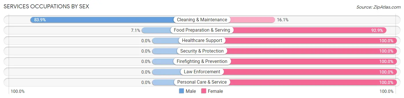 Services Occupations by Sex in Zip Code 43780